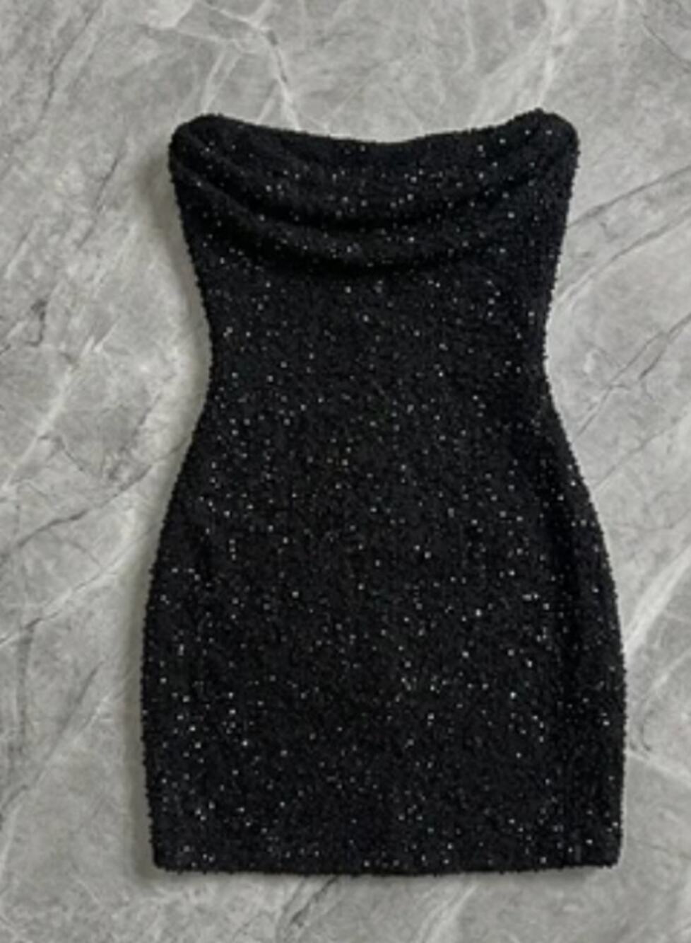 Cider Black Glitter Strapless Mini Dress - Chic & Dazzling XS